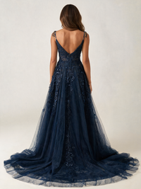 Elowena Appliqué Corset Tulle Evening Gown