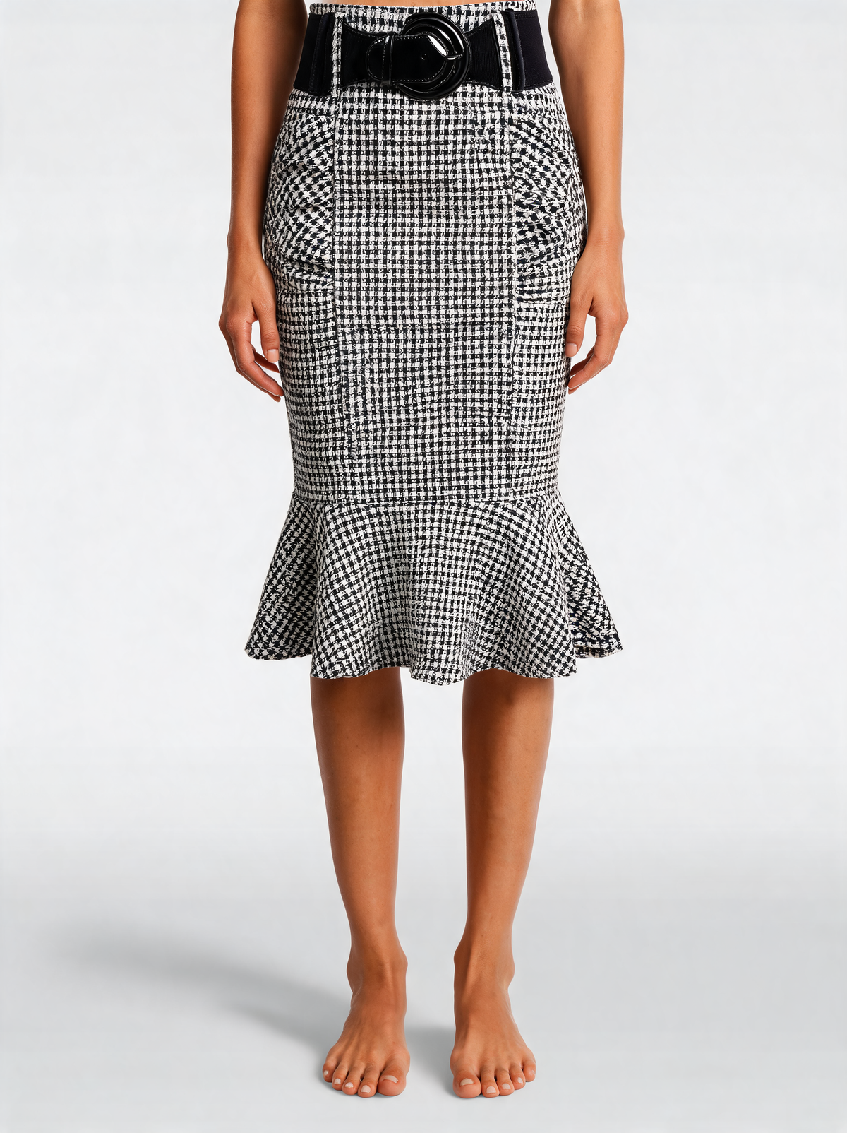 Clemency Shirred Mermaid-Hem Pencil Midi Skirt