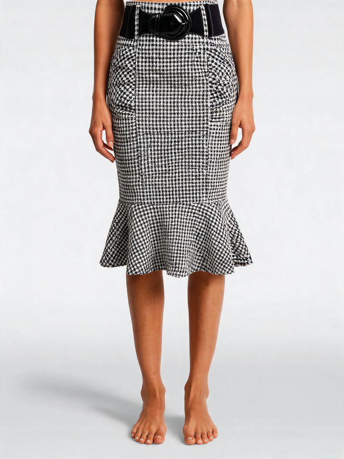 Clemency Shirred Mermaid-Hem Pencil Midi Skirt
