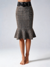 Clemency Shirred Mermaid-Hem Pencil Midi Skirt