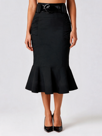 Clemency Shirred Mermaid-Hem Pencil Midi Skirt