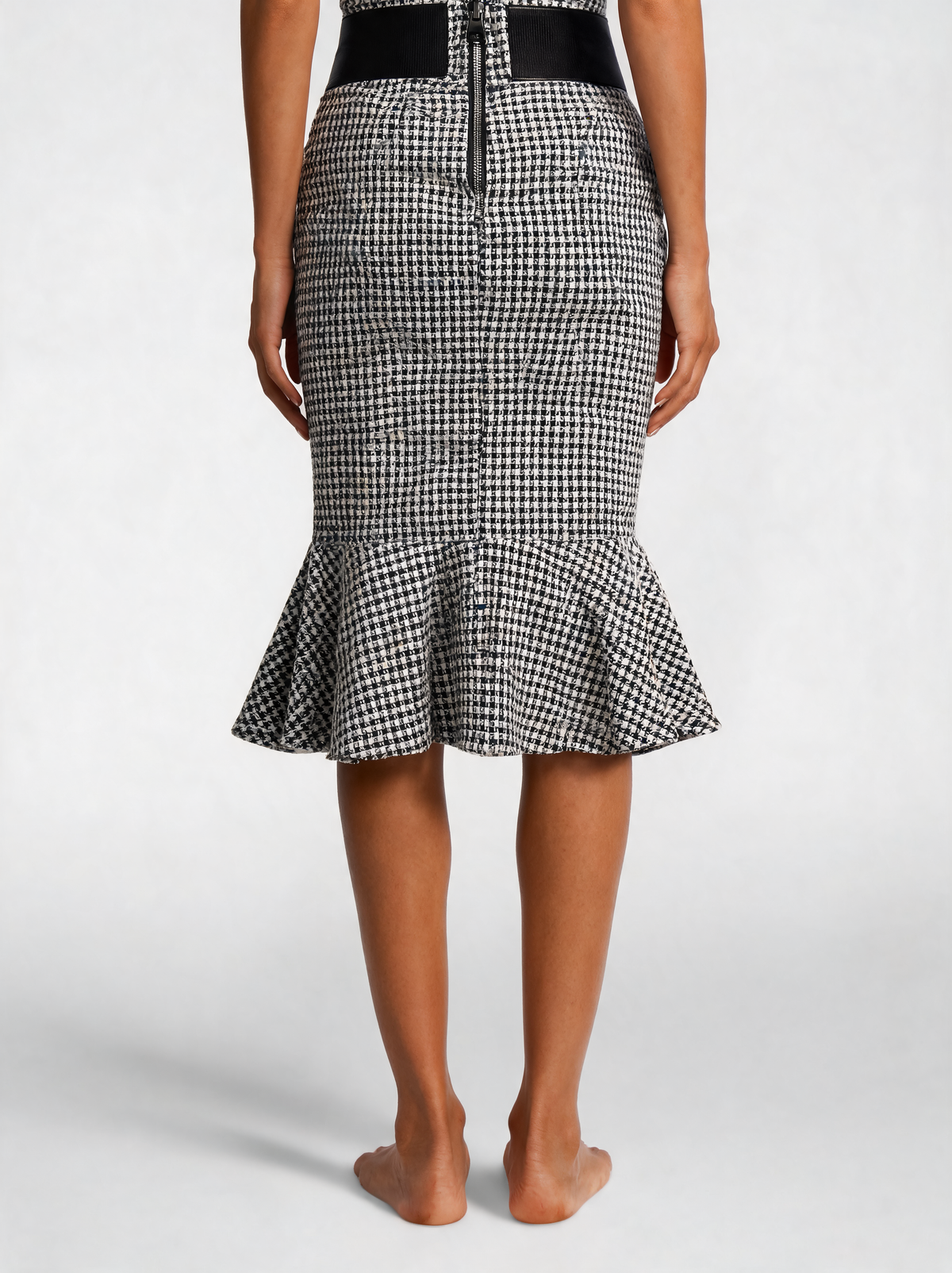 Clemency Shirred Mermaid-Hem Pencil Midi Skirt