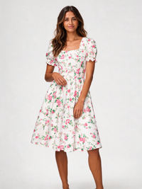 Avelise Square-Neck Lace-Sleeve A-Line Midi Dress