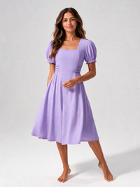 Avelise Square-Neck Lace-Sleeve A-Line Midi Dress