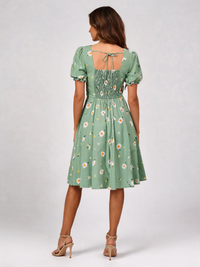 Adelise Square-Neck Puff-Sleeve Floral Midi Dress