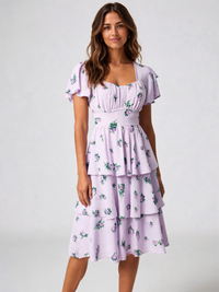 Anneliese Square-Neck Tiered Ruffle Midi Dress
