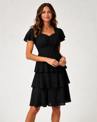 Anneliese Square-Neck Tiered Ruffle Midi Dress