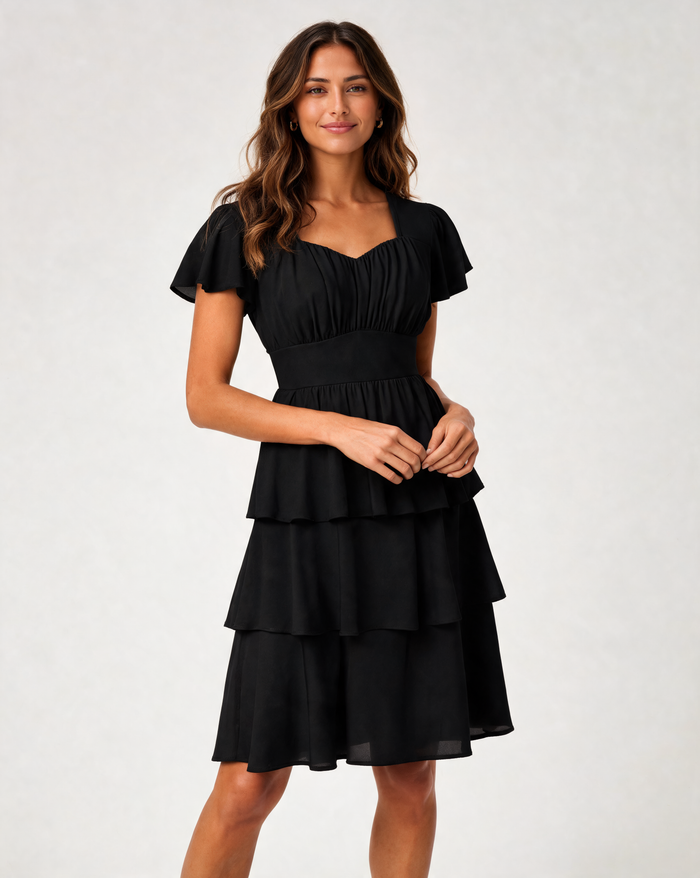 Anneliese Square-Neck Tiered Ruffle Midi Dress