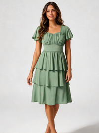 Anneliese Square-Neck Tiered Ruffle Midi Dress