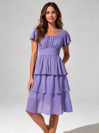 Anneliese Square-Neck Tiered Ruffle Midi Dress