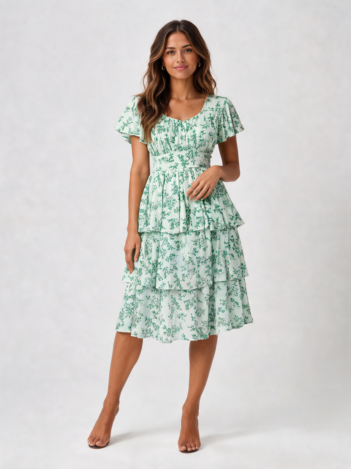Anneliese Square-Neck Tiered Ruffle Midi Dress