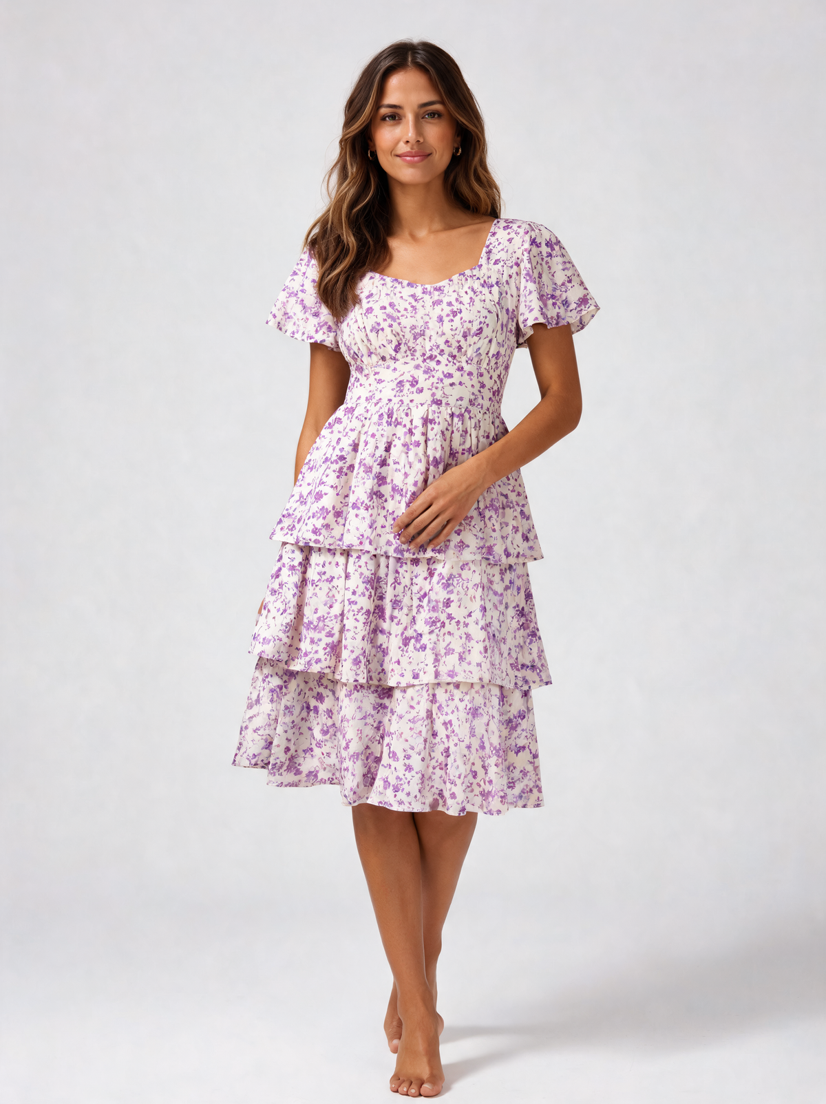 Anneliese Square-Neck Tiered Ruffle Midi Dress
