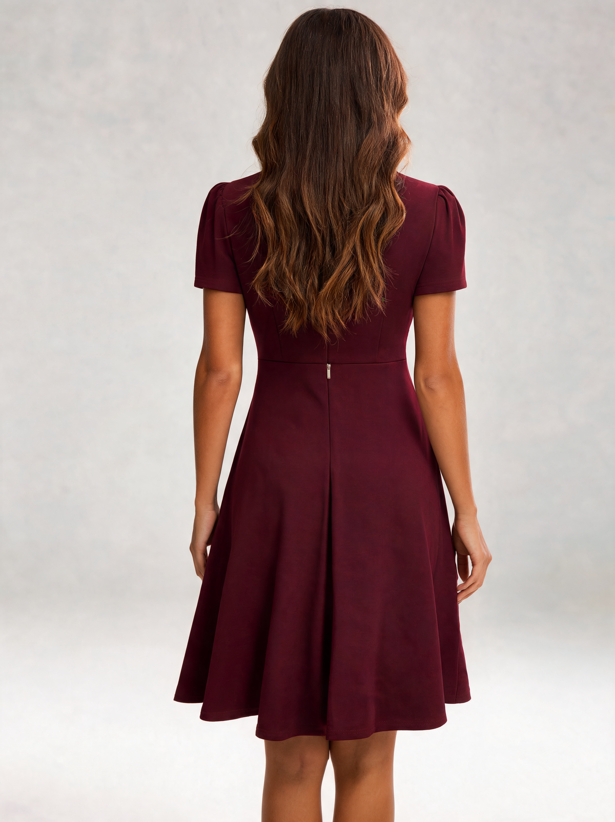 Abrienna Tie-Neck Puff-Sleeve A-Line Midi Dress