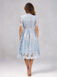 Pomeline Cutwork-Embroidered Pearl-Belt Midi Dress - Blue