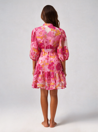 Nimue Multicolour Floral-Jacquard Puff-Sleeve Mini Dress