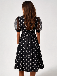 Naiara Polka-Dot Puff-Sleeve Wrap Midi Dress - Black