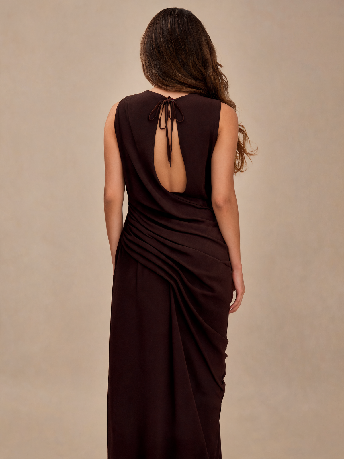 Lorienne Asymmetric Cut-Out Chiffon Maxi Dress - Cacao Brown