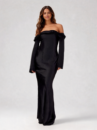 Halcyon Off-Shoulder Cowl-Neck Viscose Maxi Dress - Black