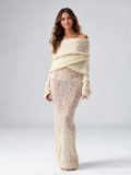 Gracelyn Off-Shoulder Boucle Maxi Dress - Ivory