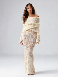 Gracelyn Off-Shoulder Boucle Maxi Dress - Ivory