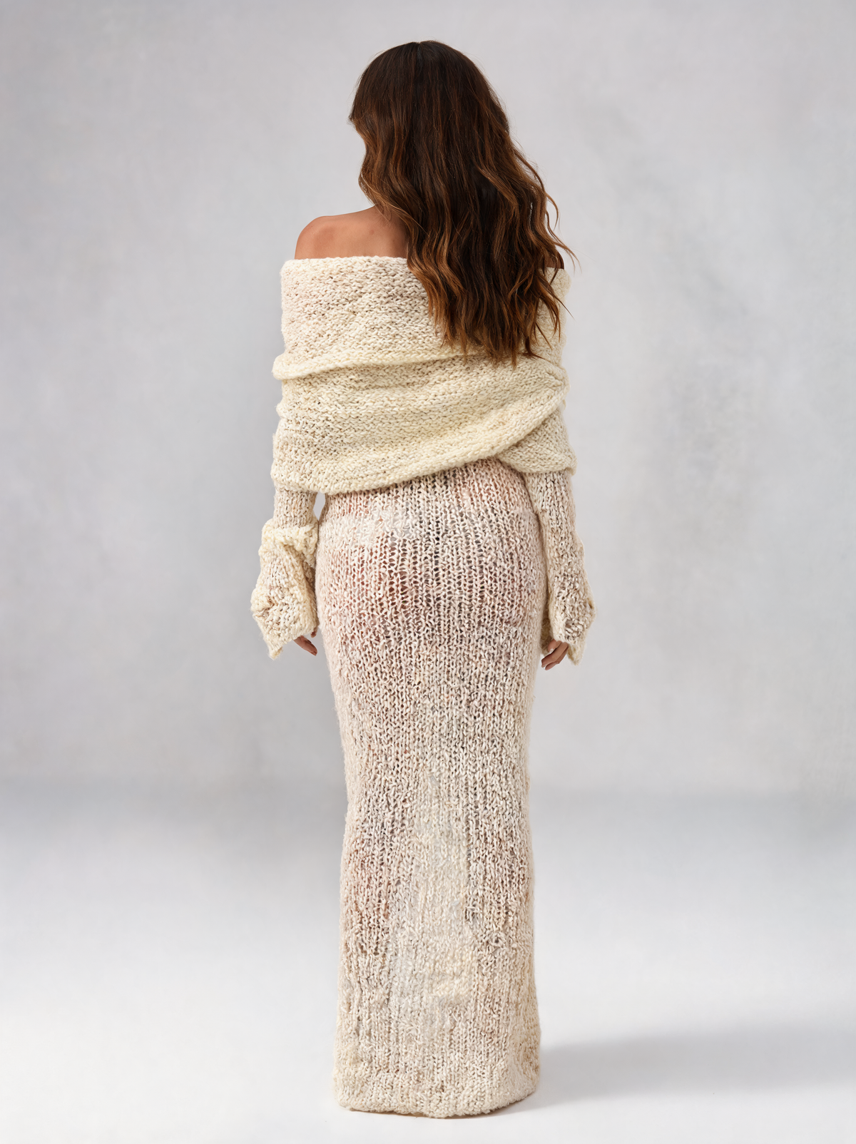 Gracelyn Off-Shoulder Boucle Maxi Dress - Ivory