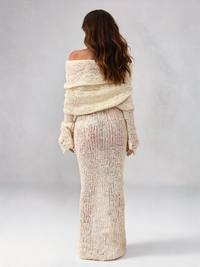 Gracelyn Off-Shoulder Boucle Maxi Dress - Ivory
