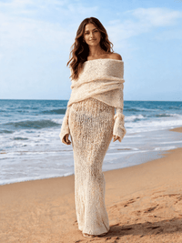 Gracelyn Off-Shoulder Boucle Maxi Dress - Ivory
