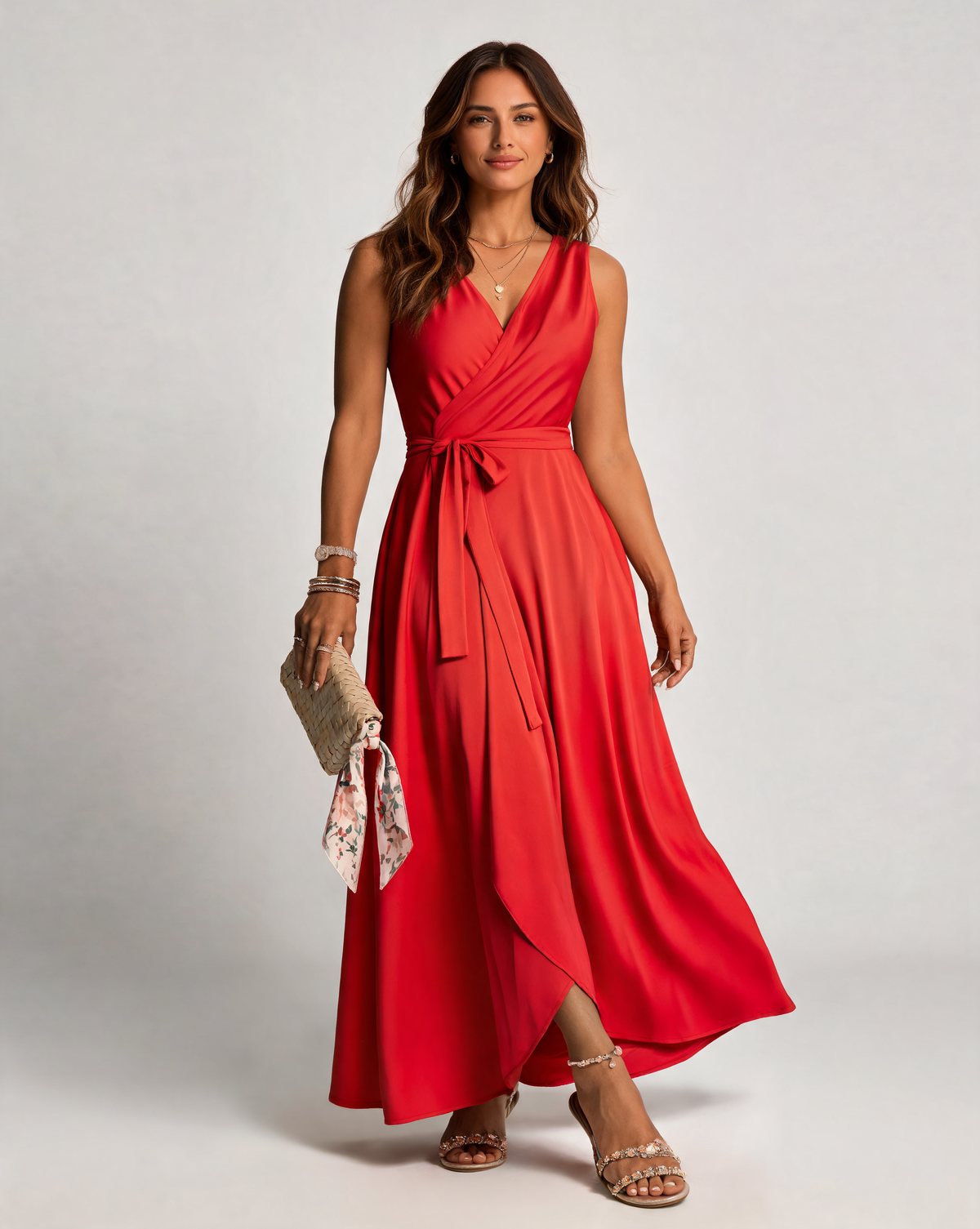 Ghislaine Chiffon V-Neck Wrap Maxi Dress