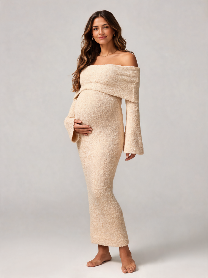 Floriane Maternity Off-Shoulder Knit Midi Dress
