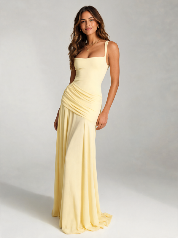 Endellion Square-Neck Ruched A-Line Maxi Dress