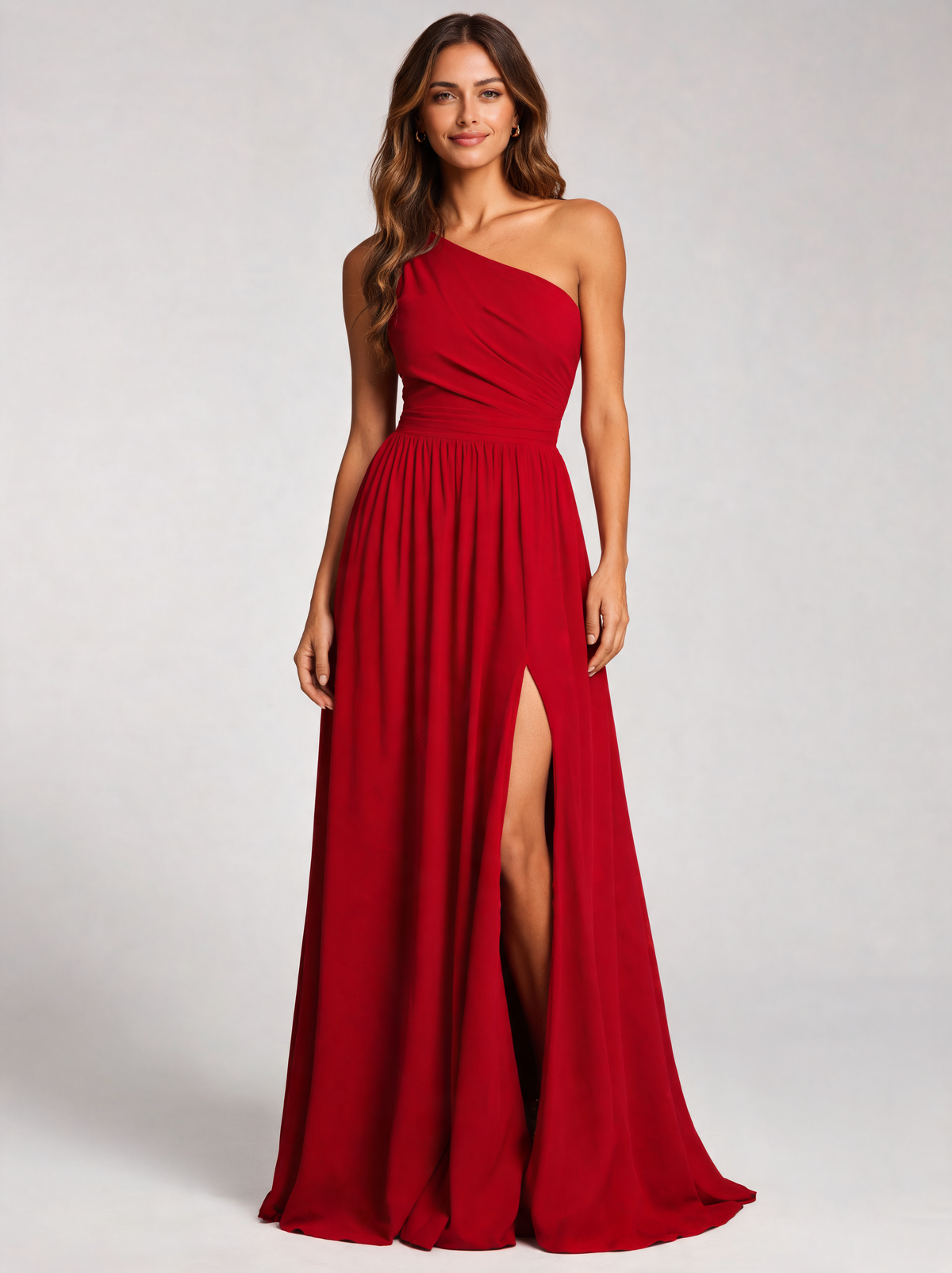 Despina One-Shoulder High-Slit A-Line Maxi Dress