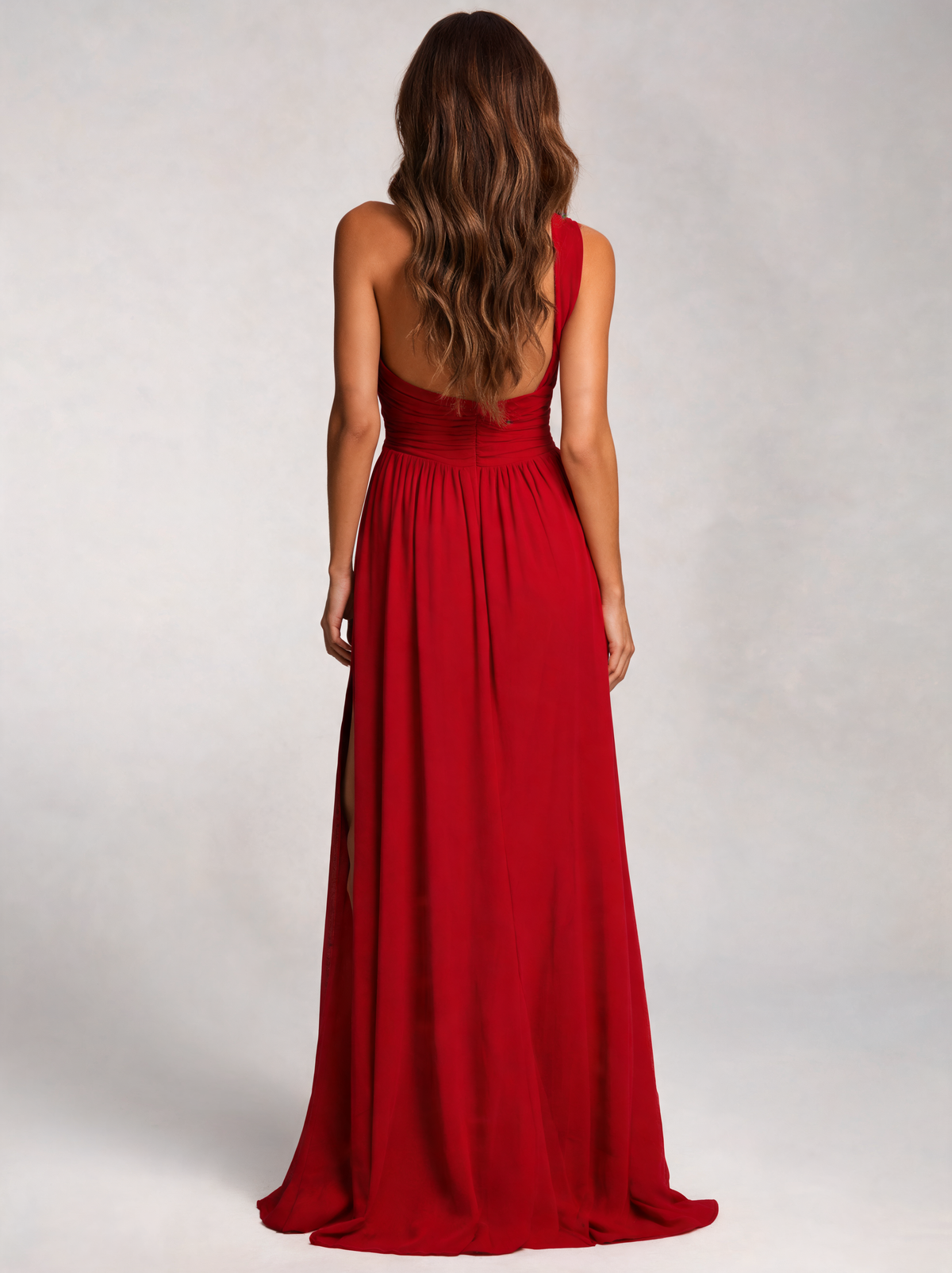 Despina One-Shoulder High-Slit A-Line Maxi Dress