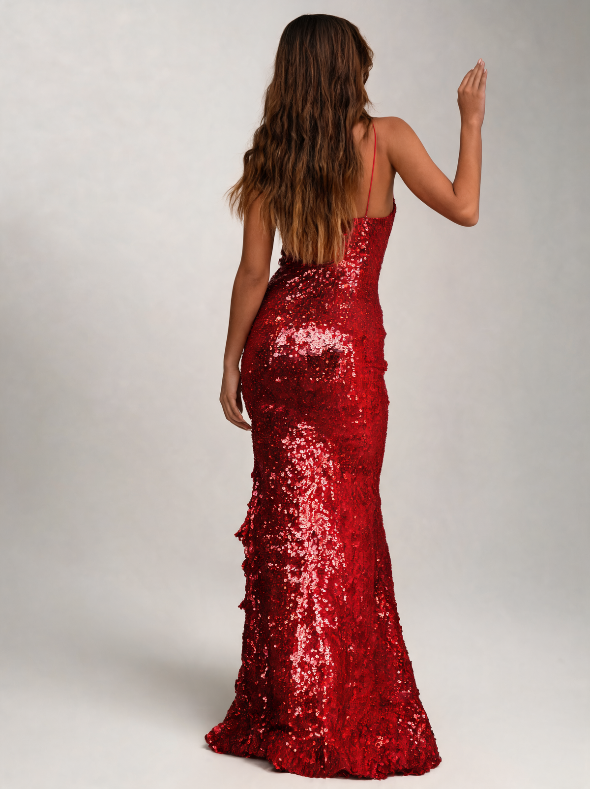 Daphnis Deep-V Sequin Mermaid Maxi Dress - Red
