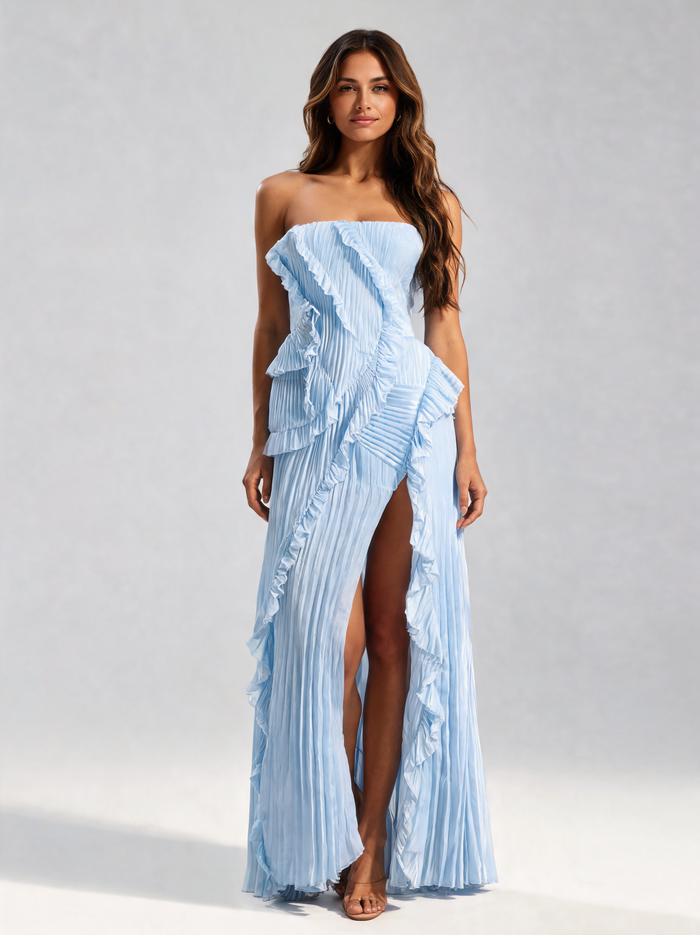 Cateline Asymmetric Ruffle Maxi Dress