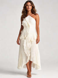 Blysse Strapless Pleated Ruffle Maxi Dress
