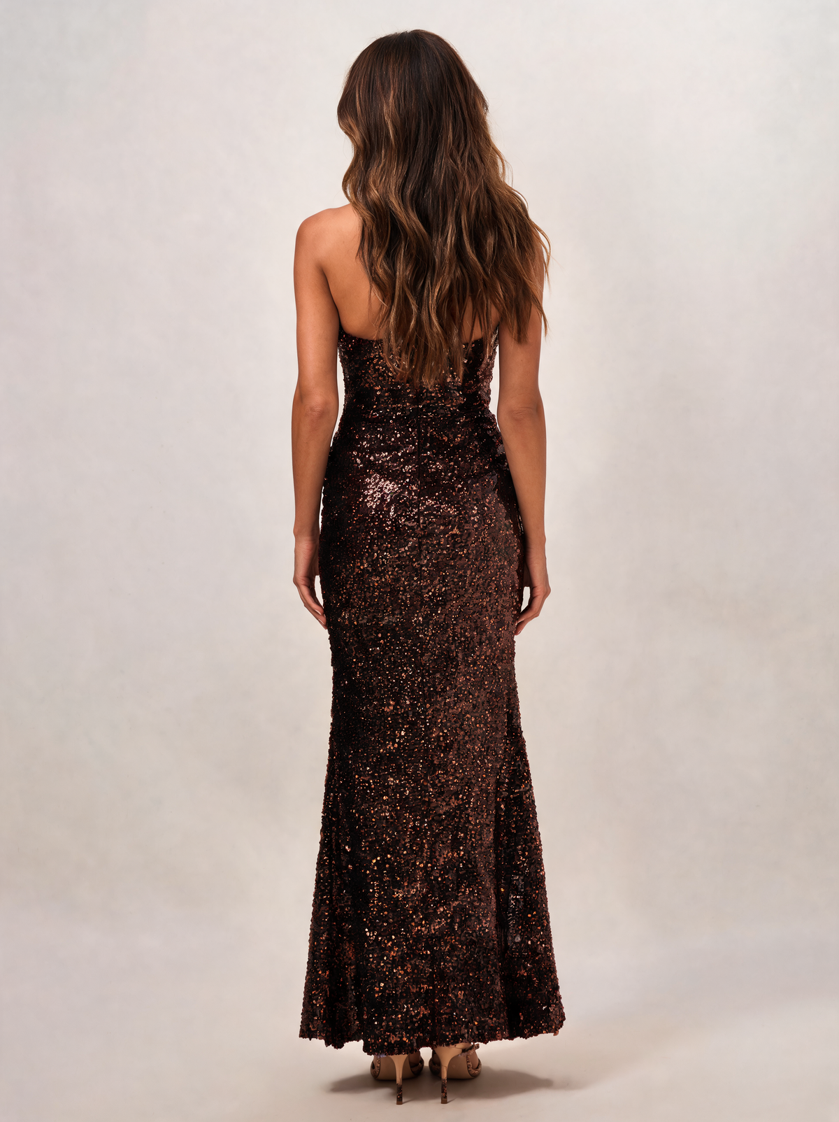 Anavrin Strapless Sequin-Lace Column Maxi Dress - Dark Mahogany