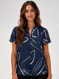 Aislin Satin Flutter-Sleeve Blouse - Navy Abstract