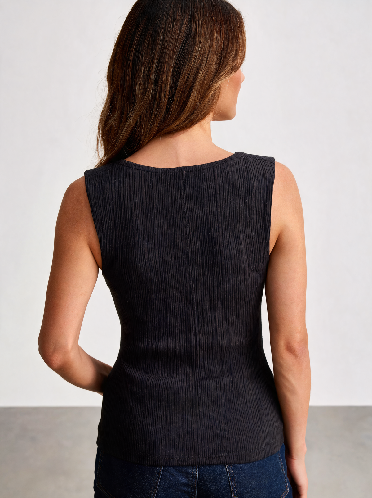 Ailith Ribbed Boat-Neck Tank Top - Black