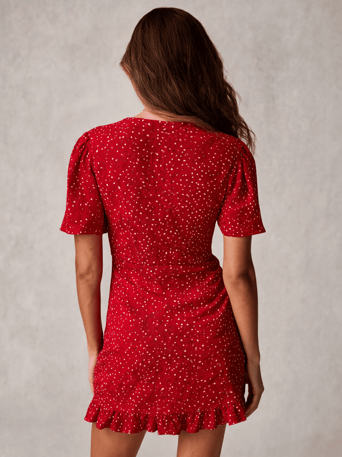 Roxana Polka-Dot V-Neck Flounce Mini Dress - Red