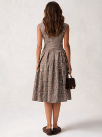 Clementine Plaid Button-Front Pleated Midi Dress - Brown