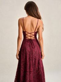 Lorena Jacquard Cross-Back Maxi Dress - Wine Red