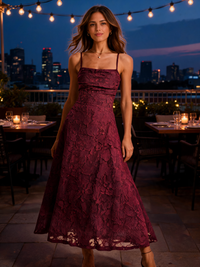 Lorena Jacquard Cross-Back Maxi Dress - Wine Red
