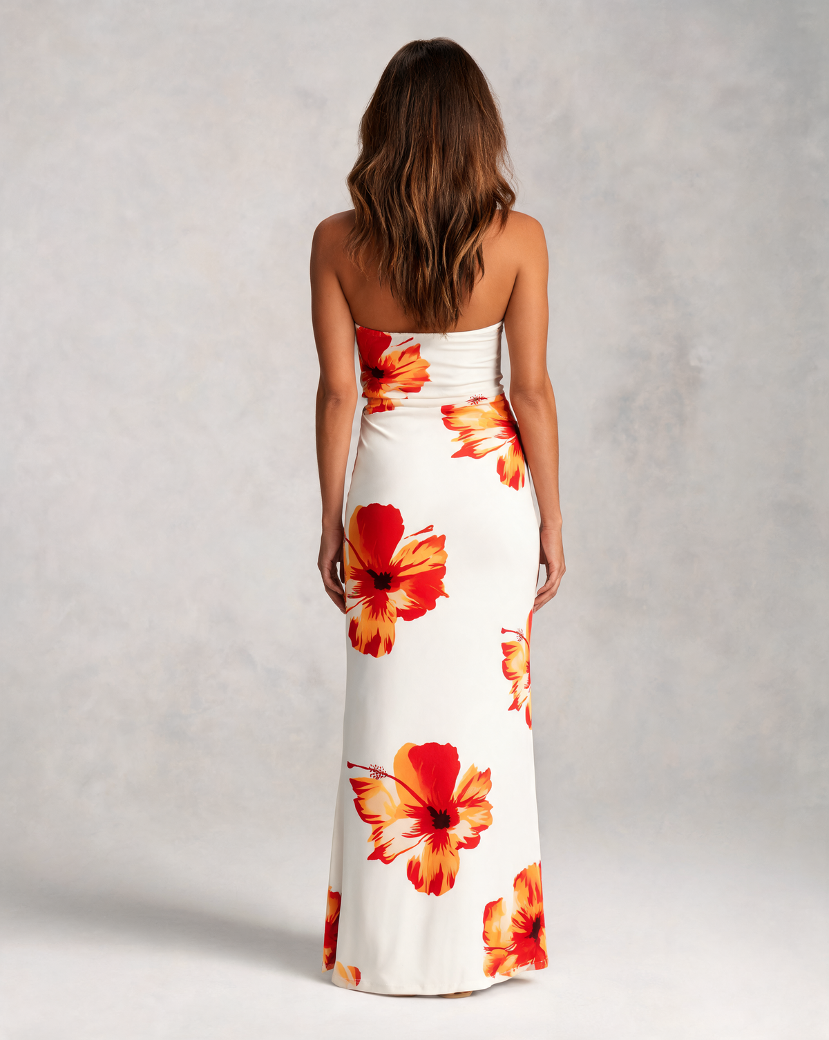 Yasmina Floral Strapless Cascade Maxi Dress