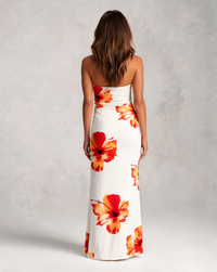 Yasmina Floral Strapless Cascade Maxi Dress