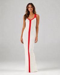 Capucine Colour-Block V-Neck Ribbed Split Maxi Dress