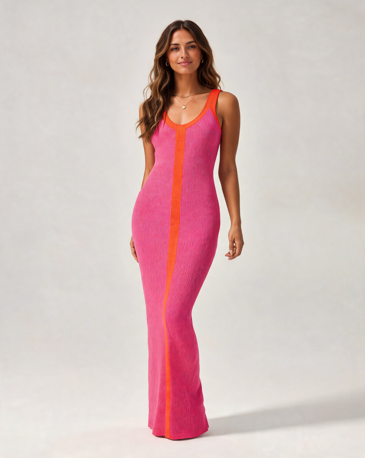 Capucine Colour-Block V-Neck Ribbed Split Maxi Dress