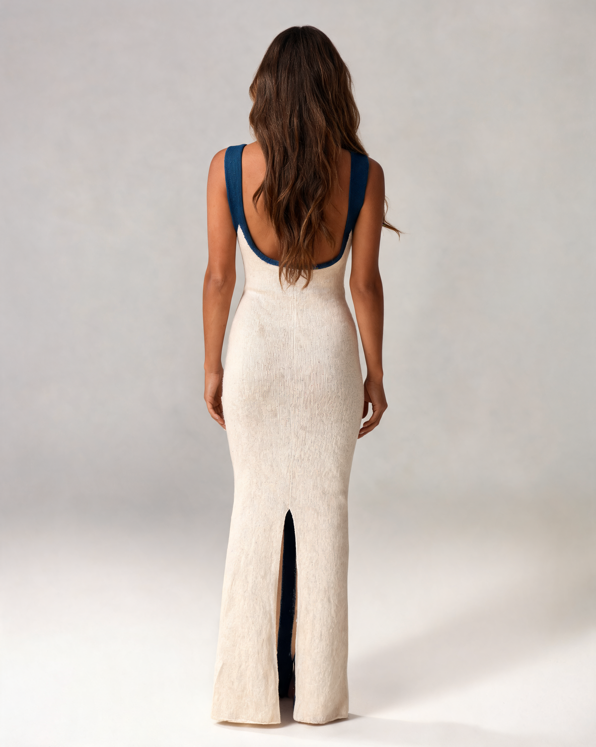 Capucine Colour-Block V-Neck Ribbed Split Maxi Dress