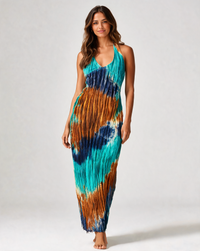 Rafaela Ruffle-Mesh Halter Backless Maxi Dress