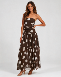 Eloise Polka-Dot Mesh Wrap Midi Dress - Black
