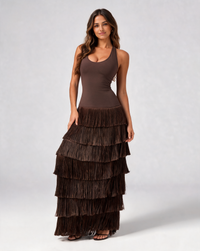 Amaya Tie-Dye Tassel Halter Maxi Dress - Brown